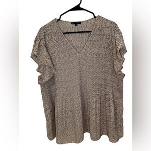 Adrianna Papell V-Neck Ruffle Sleeve Blouse - Pink and Black